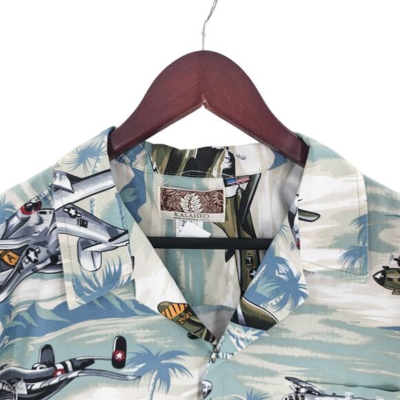 Kalaheo Hawaiian Shirt 2XL Size Men's Button Up Military Planes Liberator - Picture 3 of 14